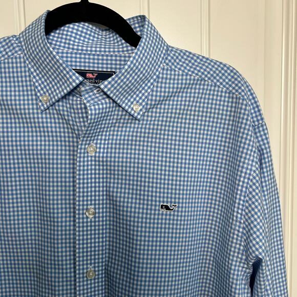 Vineyard Vines Classic Fit Whale Shirt Men's SIZE M Blue Gingham Preppy Classic - Picture 4 of 11